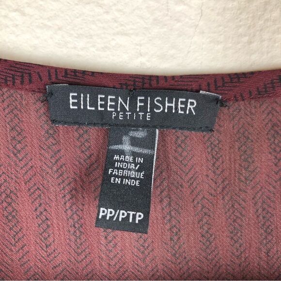 Eileen Fisher Maroon Silk Geo Print Tank Dress Sleeveless Size Petite Small - Picture 3 of 5